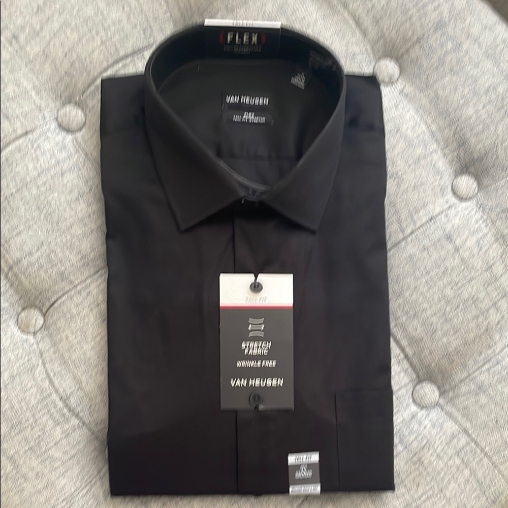 Van Heusen Men's Flex Black Dress Shirt Tall 17 35/36